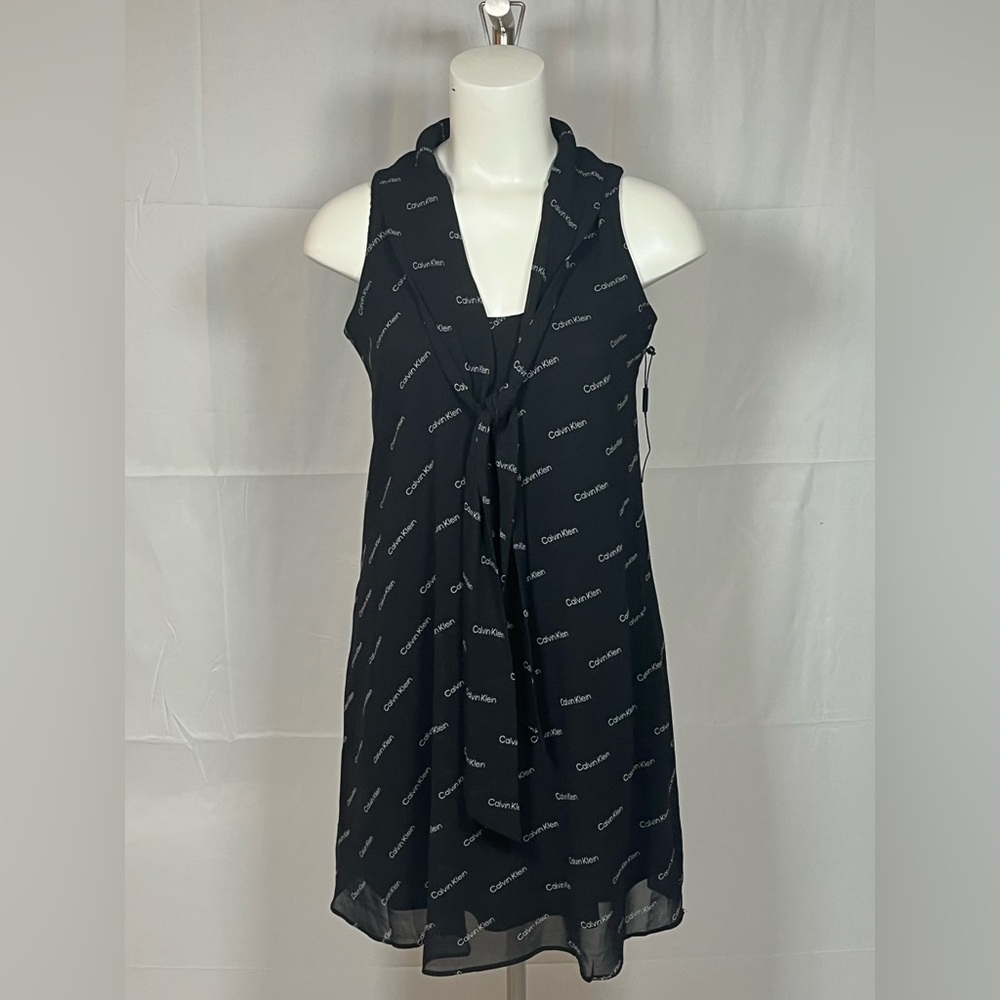 Calvin Klein Sheer Layered Logo Dress Sz 4